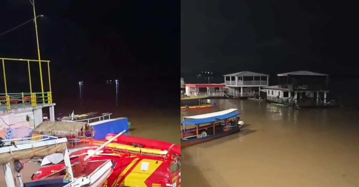 Equipes de resgate do Corpo de Bombeiros buscando adolescente desaparecida no Rio Tocantins em Marabá