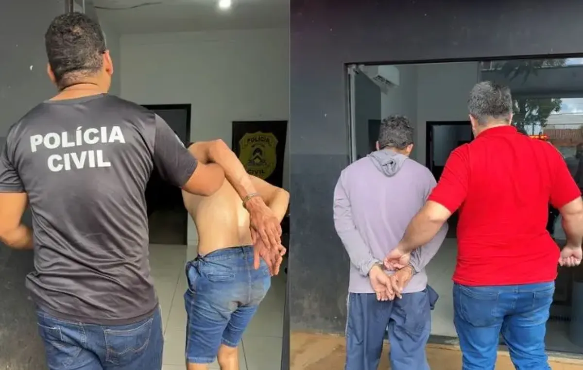 Policial da DHPP em Palmas com algemas, representando a prisão dos suspeitos de homicídio.