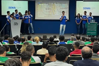 Profissional tradutor juramentado trabalhando em um escritório moderno com documentos e computador