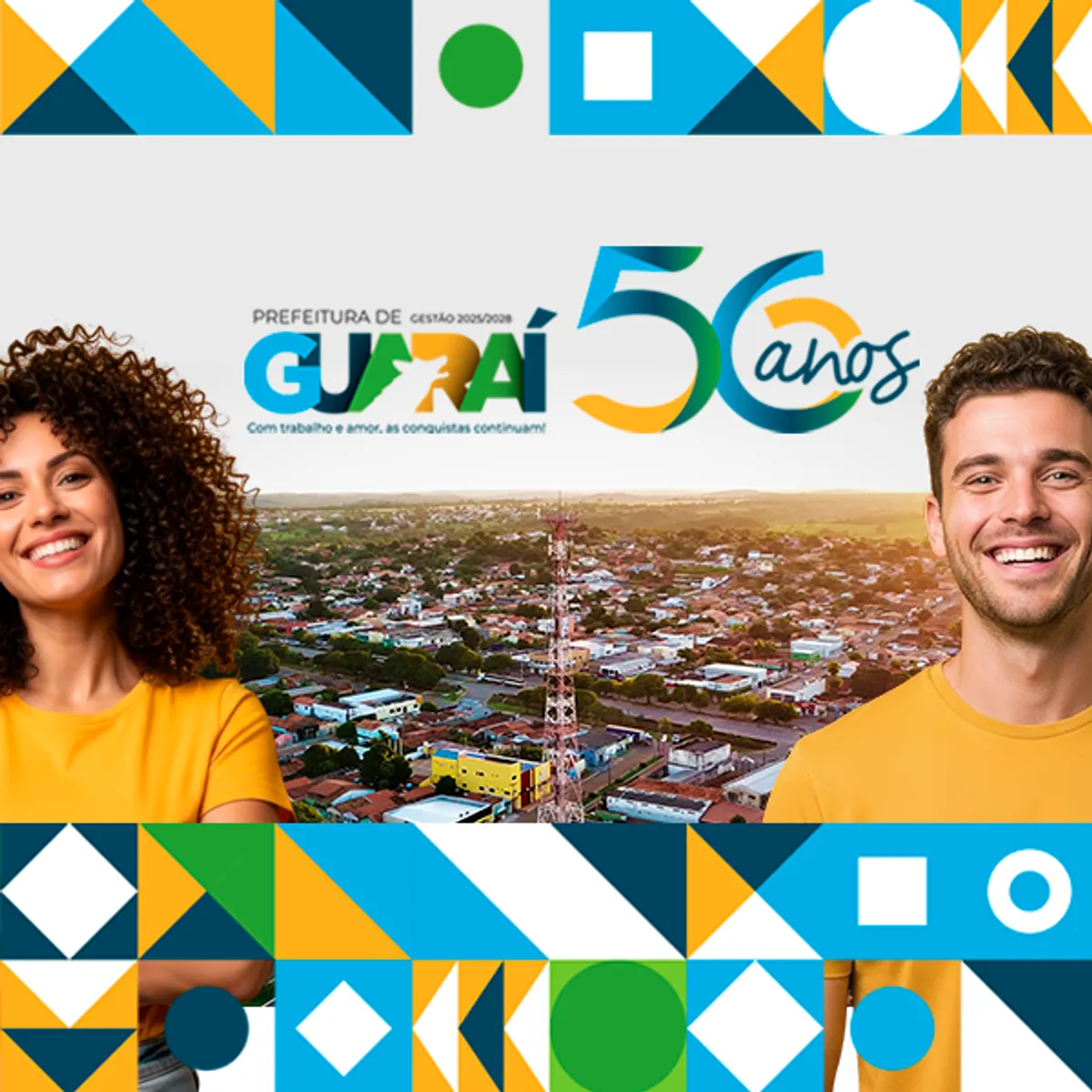 Moradores de Guaraí celebrando o aniversário da cidade com shows, esporte e inaugurações de infraestrutura.