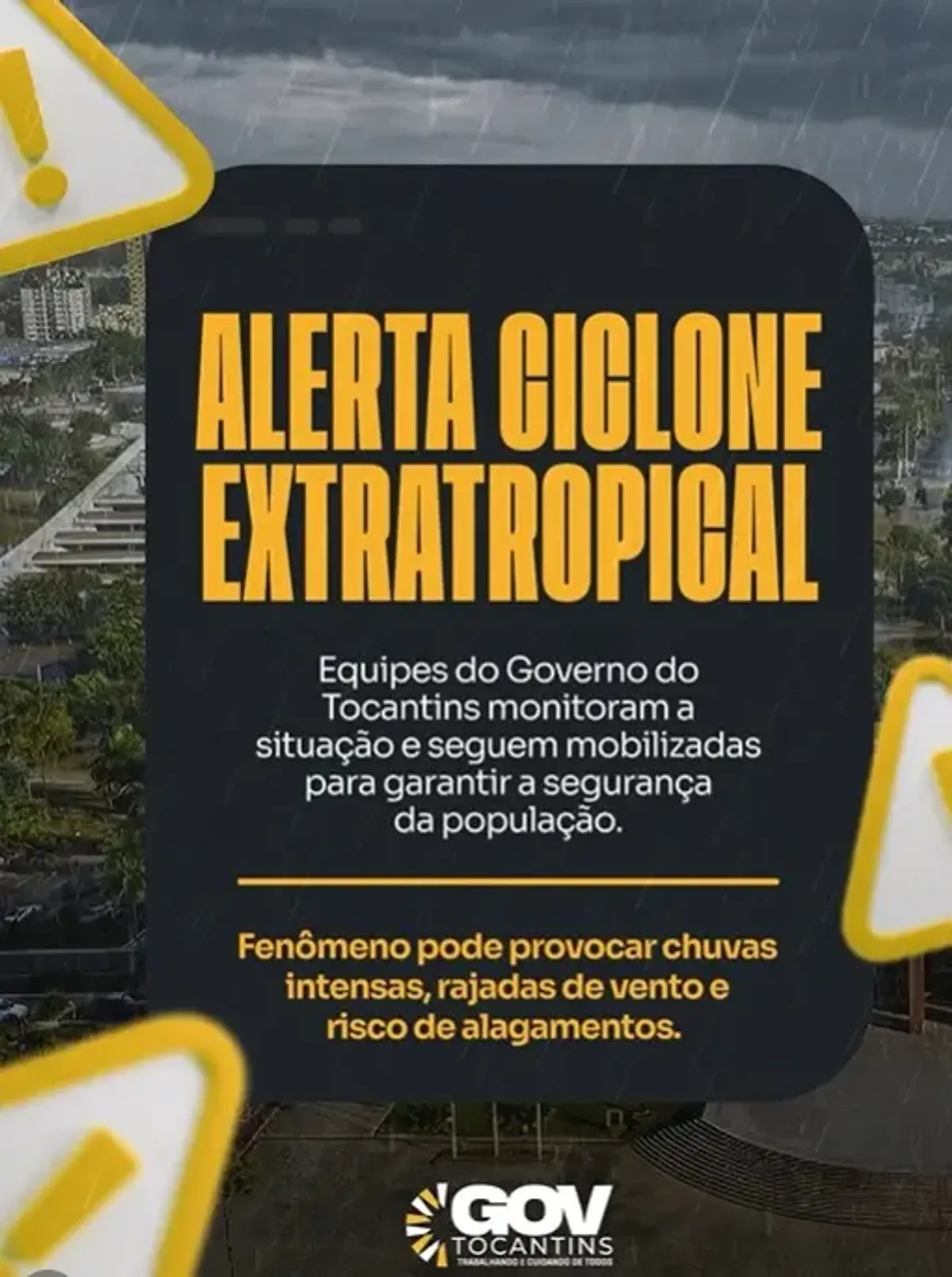 Rua alagada no Tocantins após forte chuva de ciclone extratropical