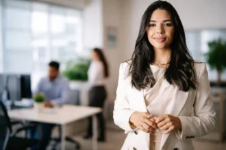 Representante comercial profissional em Guaraí em escritório moderno com tablet