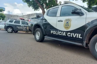 Fachada de delegacia de polícia em Campos Lindos, Tocantins